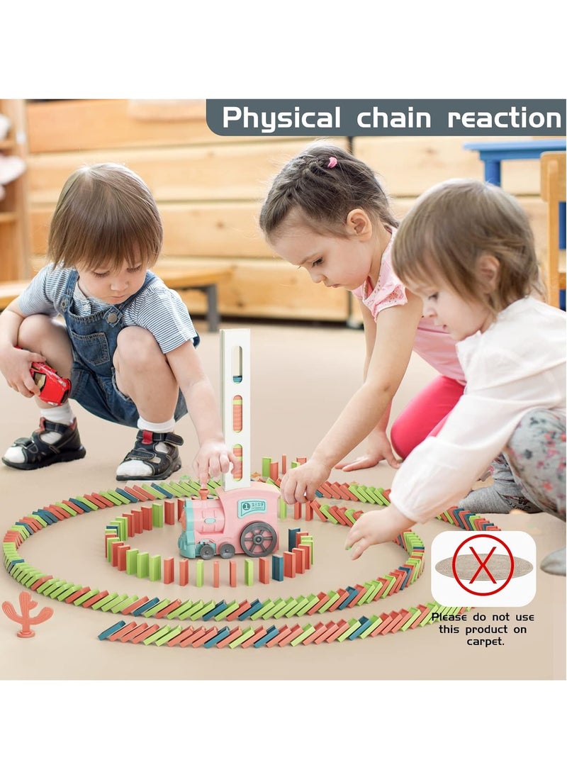 Arabest Domino Train Toys,120PCS Automatic Stacking Creative Game,Stacking Dominoes Games for kids 3+ Year Old,Pink  - Image 4