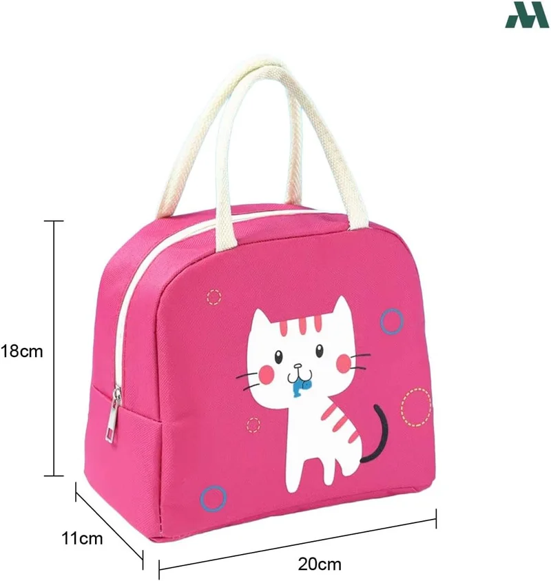 موبكوس حقيبة غداء معزولة كبيرة السعة من موبكوس بتصميم قطة وردية | حقيبة طعام مقاومة للماء والبقع مع خاصية الحفاظ على درجة الحرارة | حقيبة غداء متينة من البوليستر للمكتب والمدرسة