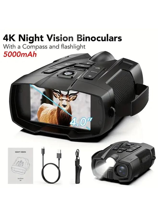 منظار الرؤية الليلية الأسود بدقة 4K، تكبير 10x، شاشة IPS مقاس 4 بوصات، يعمل ببطارية USB - Image 2