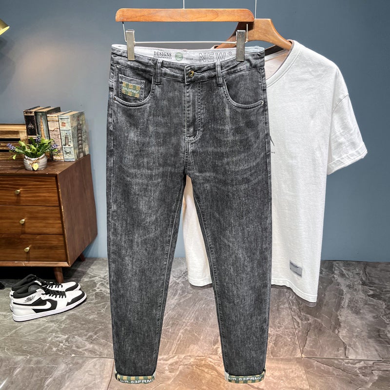 Generic Trendy Stretch Jeans Mens Smoke Grey Mens Slim-fit Leg Casual Pants Mens Four Seasons New Fashion Brand 7200 black Gray