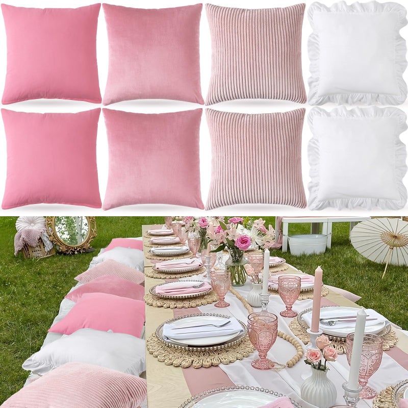 Yuntau Throw Pillow Covers Set of 8 Spring Birthday Party Picnic Set up Mordern Cushion Aesthetic Covers 18x18 Inch for Brunch Bachelorette Graduation Backyard Beach Couch Bed Sofa Decor (Pink Picnic) - Image 1