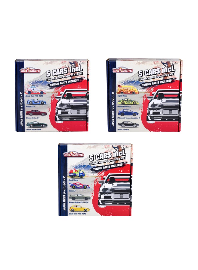 Majorette Japan Series Bonus Pack Diecast, 5 Japanese Model Cars, 1:64 Scale Metal Toy Vehicles with Freewheel, Suspension, Opening Parts and Tuning Accessories, 7.5 cm, Ages 3+ - Image 3