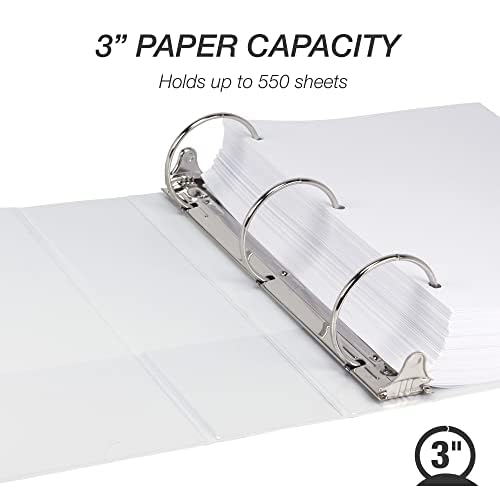 Samsill 3 Inch 3 Ring Binder, Made in USA, Economy Round Ring, Clear View Cover, 550 Sheet Capacity - for School, Home, Office - White - Image 4