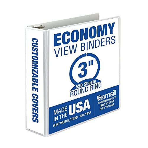 Samsill 3 Inch 3 Ring Binder, Made in USA, Economy Round Ring, Clear View Cover, 550 Sheet Capacity - for School, Home, Office - White - Image 1