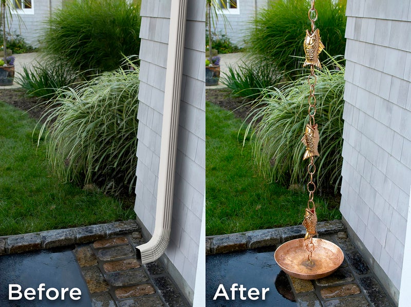 Good Directions 487P-8 Fish Rain Chain - 8.5 ft., with 4 Large Figures, Large Cups 100% Pure Copper - Image 2