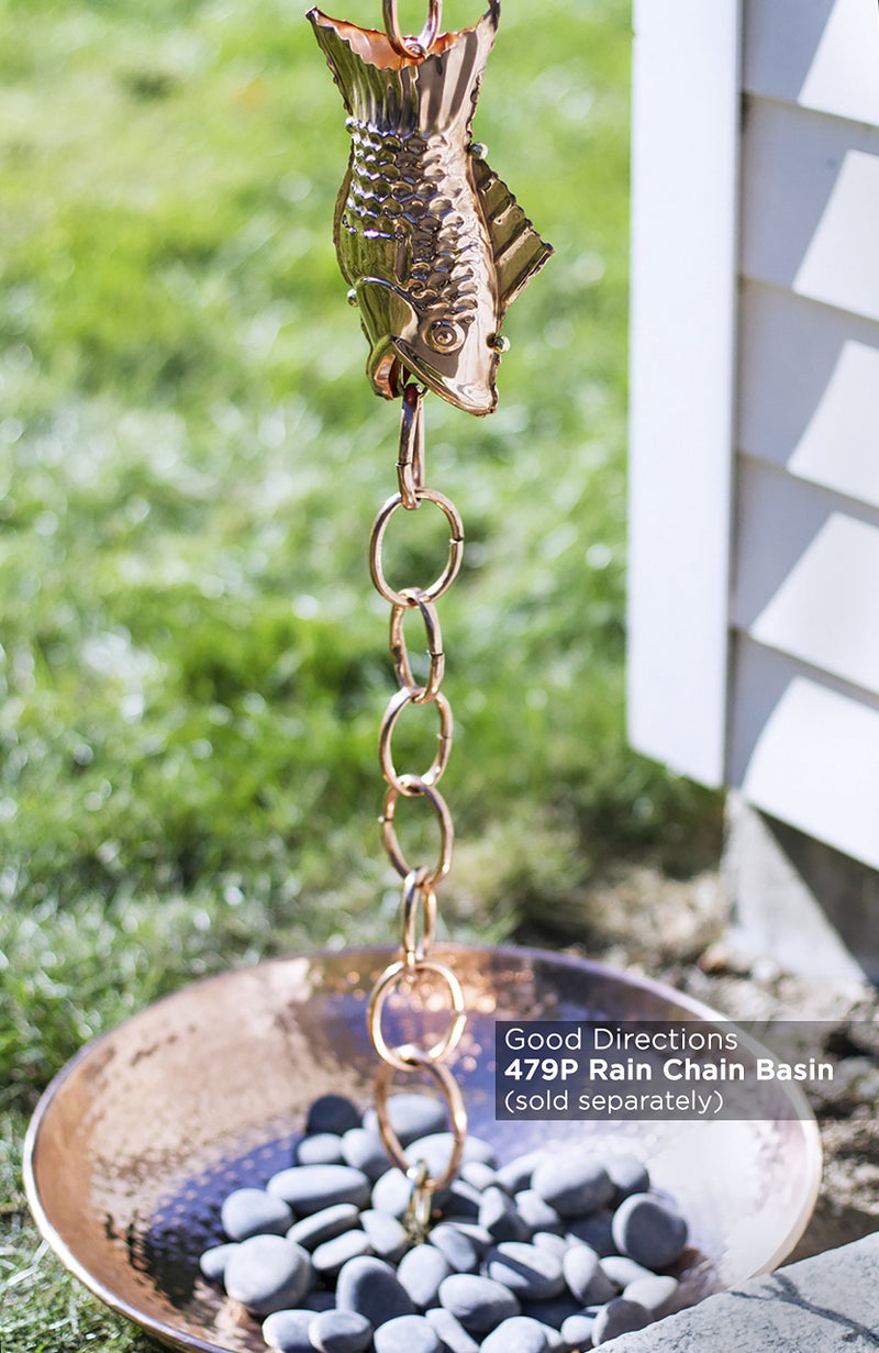 Good Directions 487P-8 Fish Rain Chain - 8.5 ft., with 4 Large Figures, Large Cups 100% Pure Copper - Image 4