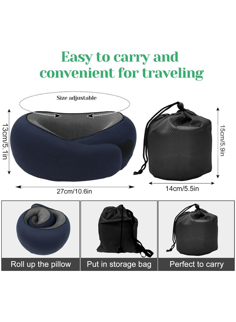 خاجول وسادة سفر مريحة للطائرة، دعم عنق من رغوة الذاكرة مع حزام قابل للتعديل، للبالغين، تتضمن قناع عيون وحقيبة حمل (أزرق) - Image 2