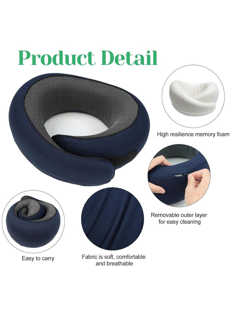 خاجول وسادة سفر مريحة للطائرة، دعم عنق من رغوة الذاكرة مع حزام قابل للتعديل، للبالغين، تتضمن قناع عيون وحقيبة حمل (أزرق) - Image 3
