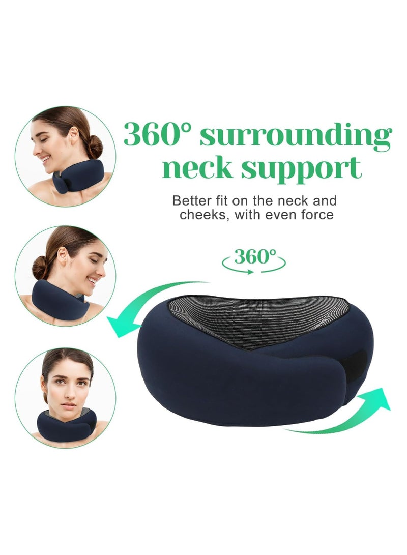 خاجول وسادة سفر مريحة للطائرة، دعم عنق من رغوة الذاكرة مع حزام قابل للتعديل، للبالغين، تتضمن قناع عيون وحقيبة حمل (أزرق) - Image 4