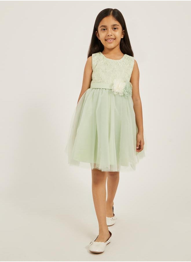 Styli Mesh Insert Flower Corsage Sleeveless Dress  - Image 1