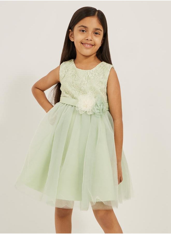 Styli Mesh Insert Flower Corsage Sleeveless Dress  - Image 2