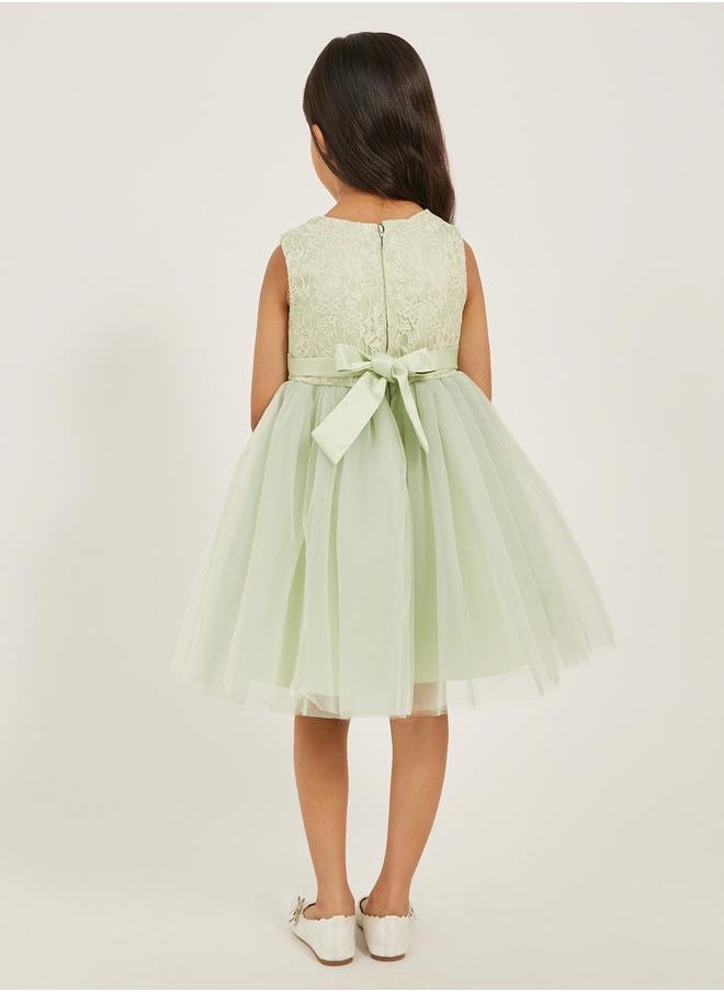 Styli Mesh Insert Flower Corsage Sleeveless Dress  - Image 4
