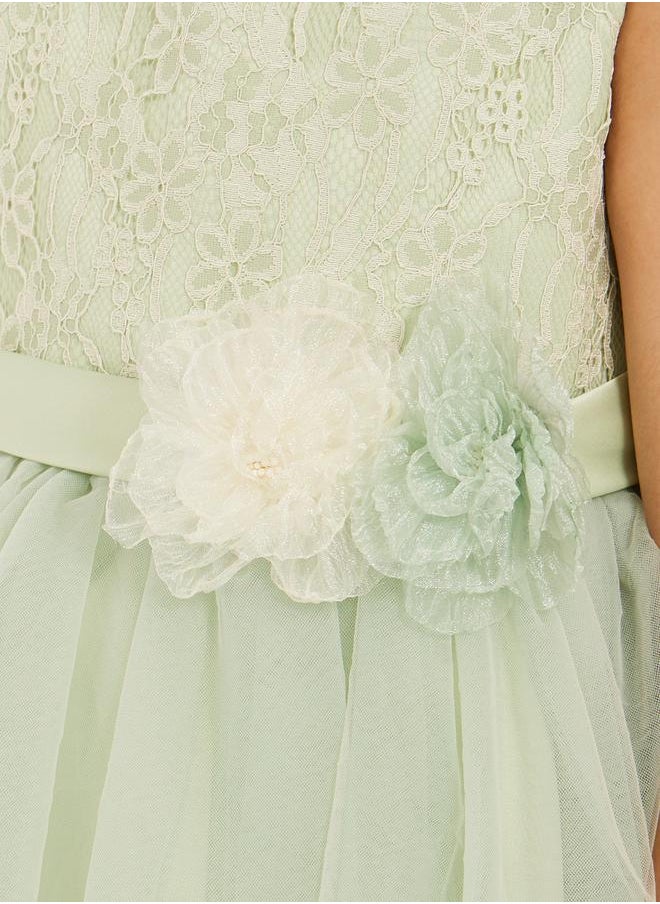 Styli Mesh Insert Flower Corsage Sleeveless Dress  - Image 3