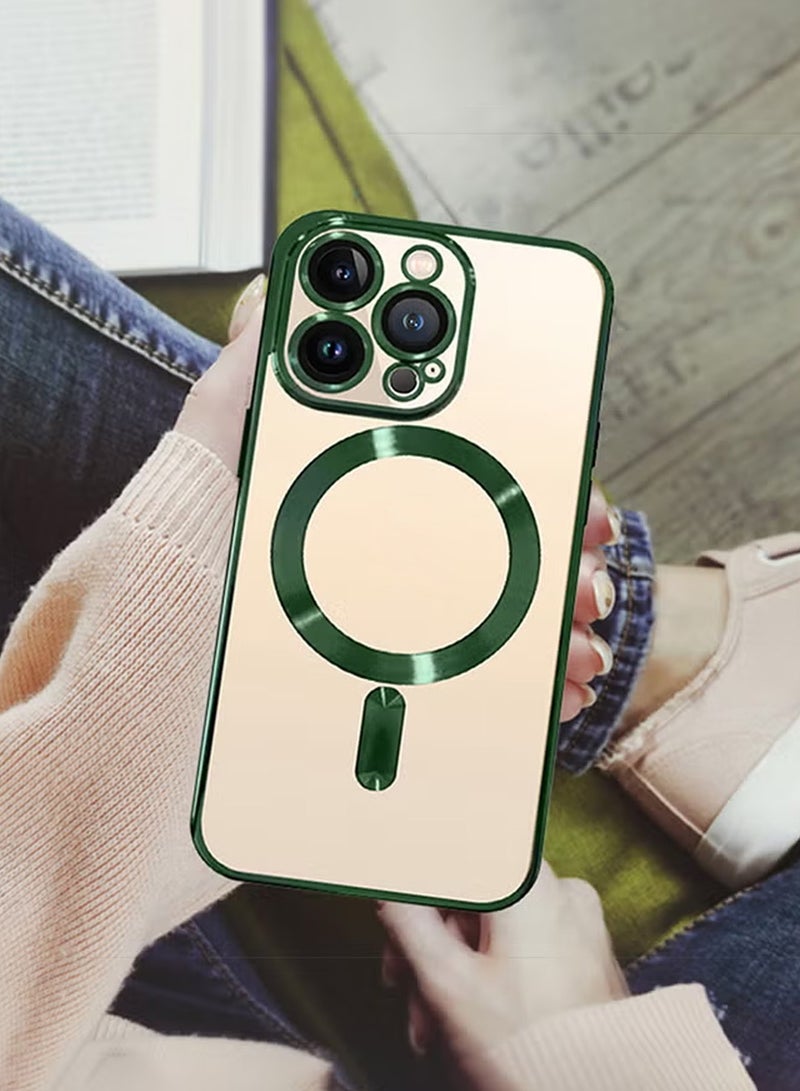 CATANES ( For Apple iPhone 13 Pro Max ) KST Classic Design MagSafe Case Cover - Transparent with Green Metallic Accents - Image 1