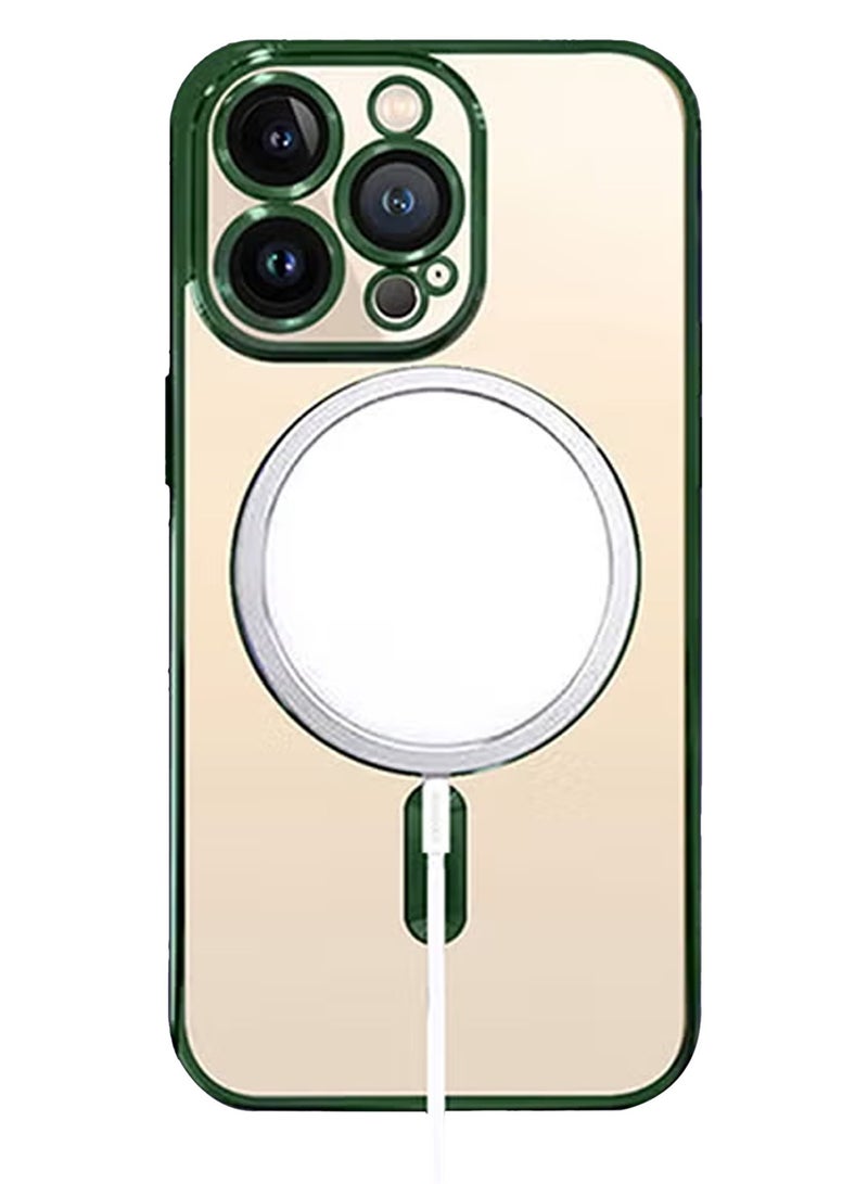 CATANES ( For Apple iPhone 13 Pro Max ) KST Classic Design MagSafe Case Cover - Transparent with Green Metallic Accents - Image 4
