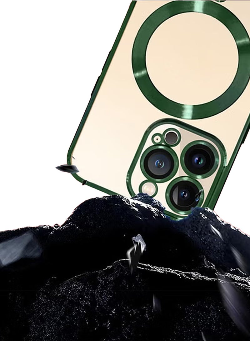 CATANES ( For Apple iPhone 13 Pro Max ) KST Classic Design MagSafe Case Cover - Transparent with Green Metallic Accents - Image 3