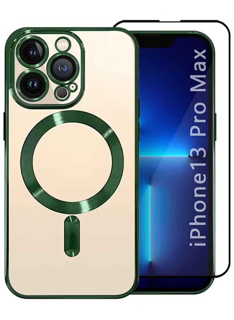 CATANES ( For Apple iPhone 13 Pro Max ) KST Classic Design MagSafe Case Cover - Transparent with Green Metallic Accents - Image 2