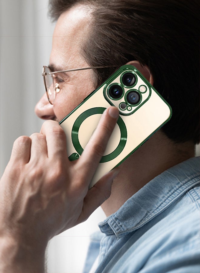 CATANES ( For Apple iPhone 13 Pro Max ) KST Classic Design MagSafe Case Cover - Transparent with Green Metallic Accents - Image 5