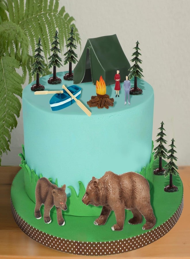 RAYNAG 13 Pieces Camping Cake Topper Camping Party Decoration With Tent Bonfire Tree Bear People Boat Camping Cake Decoration for Kids Adults Camper Forest Woodland Theme Happy Birthday Party Supplies - Image 2