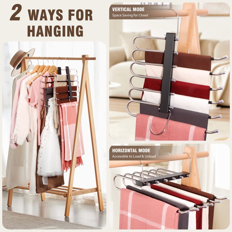 Huitem 4 Pack 6-Tier Space Saving Pant Hangers  Anti-Slip  Lightweight  Stainless Steel  Black  6 Pairs Jeans Hangers - Image 3