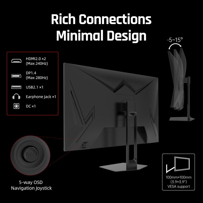 KTC 27'' 280Hz 240Hz Gaming Monitor 1ms GTG 350nits Fast VA 1080P Tilt 126% sRGB Adaptive Sync 4000:1 Contrast Ratio HDR DisplayPort 1.4/HDMI 2.0 VESA - Image 5