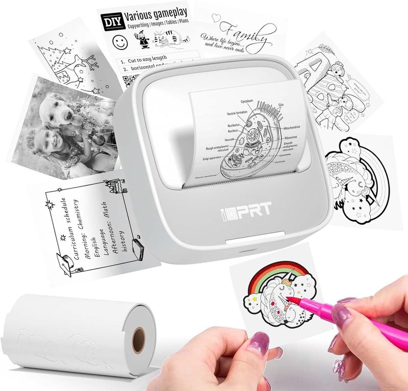 iDPRT طابعة ملصقات iDPRT، آلة صنع الملصقات المحمولة، طابعة حرارية صغيرة بدون حبر بتقنية Bluetooth لأجهزة iPhone وAndroid، طابعة جيب للملصقات والباركود واليوميات DIY، هدية للأطفال، رمادي - Image 1