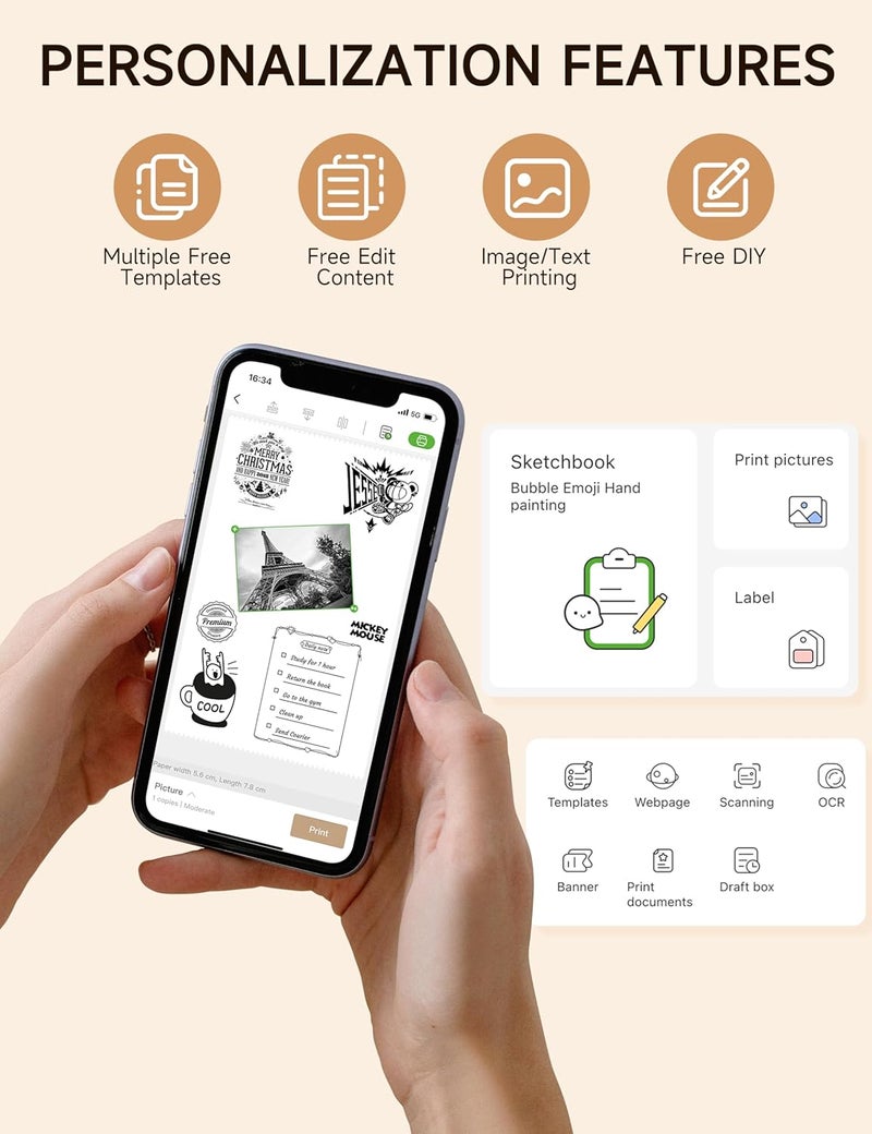 iDPRT طابعة ملصقات iDPRT، آلة صنع الملصقات المحمولة، طابعة حرارية صغيرة بدون حبر بتقنية Bluetooth لأجهزة iPhone وAndroid، طابعة جيب للملصقات والباركود واليوميات DIY، هدية للأطفال، رمادي - Image 5