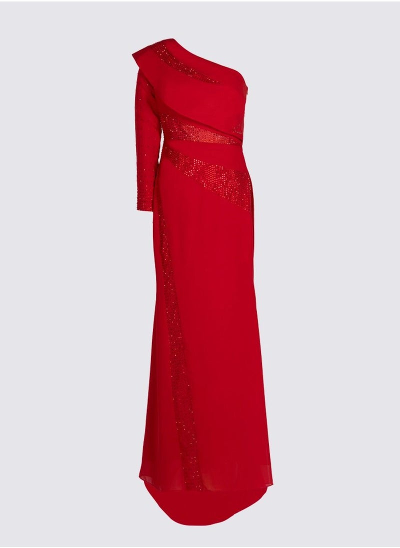 NIVA FASHION HOUSE Spellbound Crystal Power Shoulder Asymmetric Gown  - Image 1