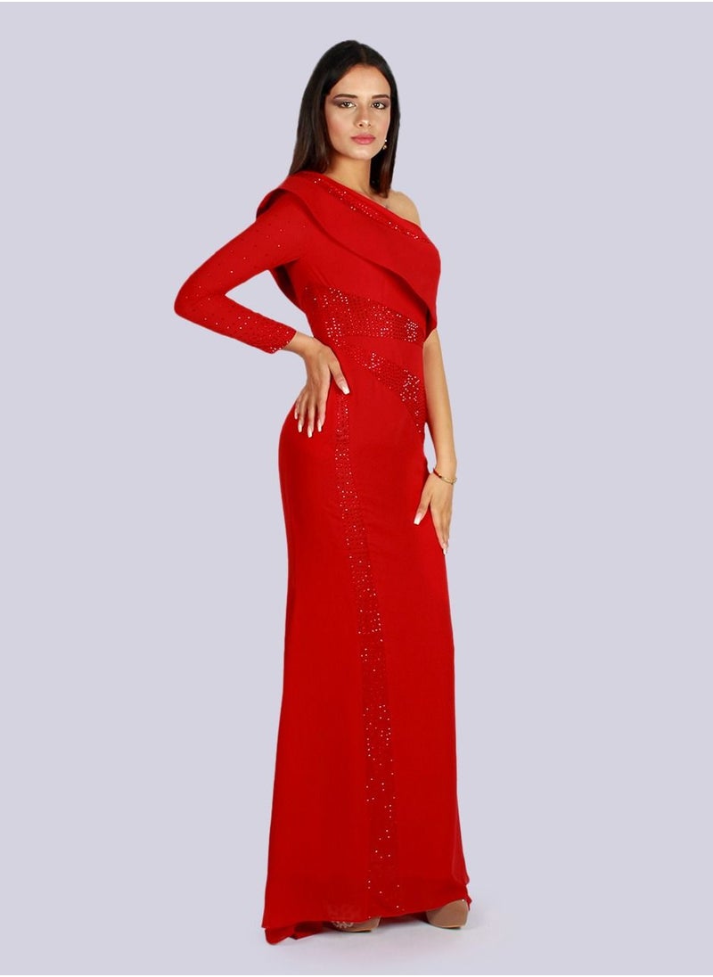 NIVA FASHION HOUSE Spellbound Crystal Power Shoulder Asymmetric Gown  - Image 2