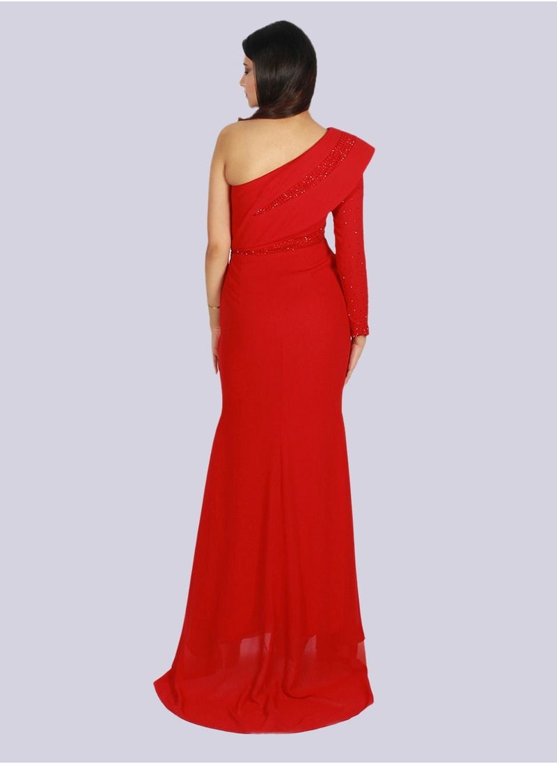 NIVA FASHION HOUSE Spellbound Crystal Power Shoulder Asymmetric Gown  - Image 3