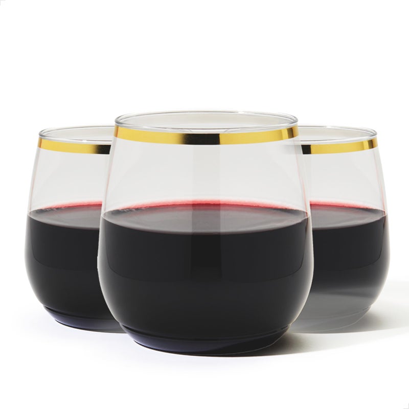 TOSSWARE POP Gold Rim 12oz Vino Jr Set of 12, Premium Quality, Recyclable, Unbreakable & Crystal Clear Plastic Cocktail Glasses - Image 1