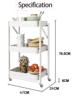 AGD 3-Tier Foldable Multipurpose Utility Rolling Cart White  - Image 3