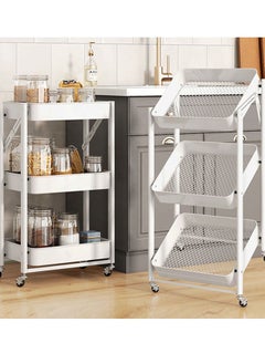 AGD 3-Tier Foldable Multipurpose Utility Rolling Cart White  - Image 4