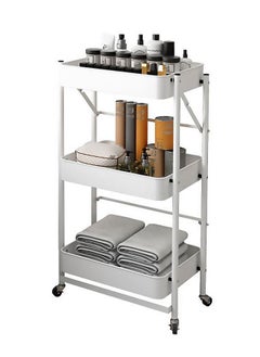 AGD 3-Tier Foldable Multipurpose Utility Rolling Cart White  - Image 2