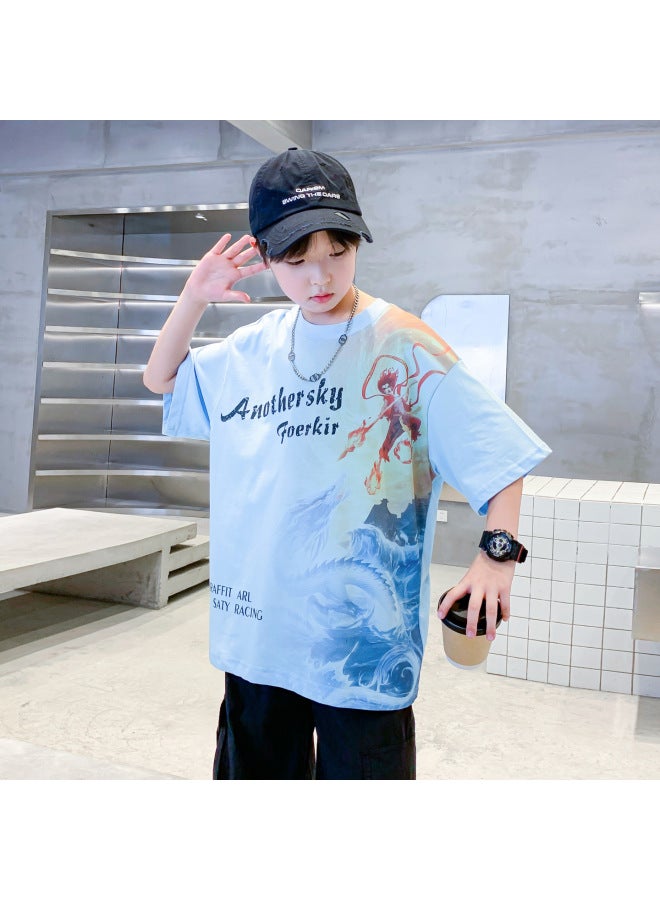 Boys' Summer Nezha Ice-feel Short-sleeve T-shirt  New Model For Teenagers And Children, Pure Cotton Thin Top
