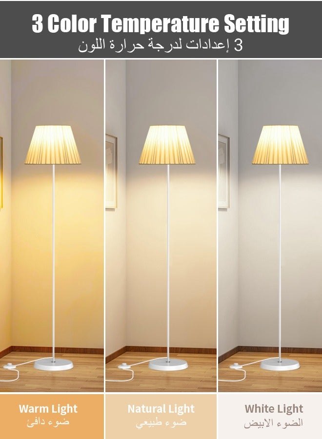 Sumkyle Floor Lamp with Fabric Lampshade, Modern Tall Floor Lamps for Living Room, Floor Standing Lamps Home Decor, Floor Lighting for for Bedroom, Study Room, Office (White) - Image 2