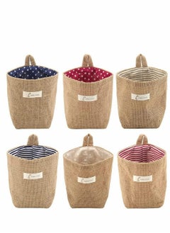 Y&D 6 Pcs Mini Hanging Storage Bag, Cotton Linen Wall-Hanging Basket Desktop Collapsible Decor Bin Bag for Wall Door Closet, Toy, Makeup, Key, Small Stuff (Stripe, Dot)  - Image 1