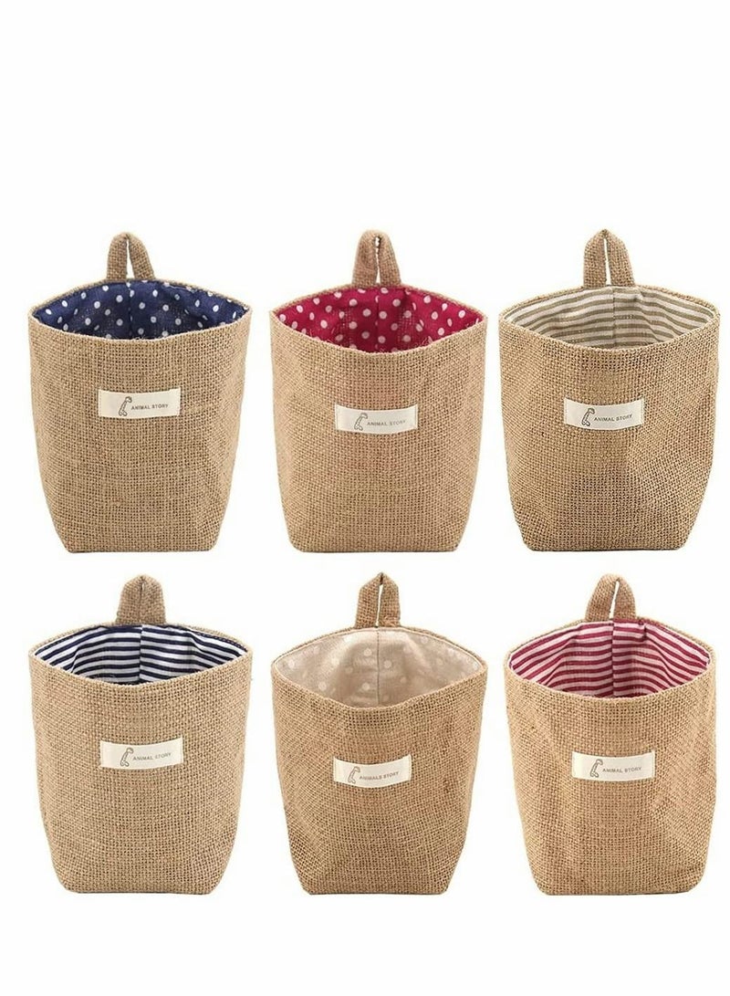 Y&D 6 Pcs Mini Hanging Storage Bag, Cotton Linen Wall-Hanging Basket Desktop Collapsible Decor Bin Bag for Wall Door Closet, Toy, Makeup, Key, Small Stuff (Stripe, Dot) - Image 1
