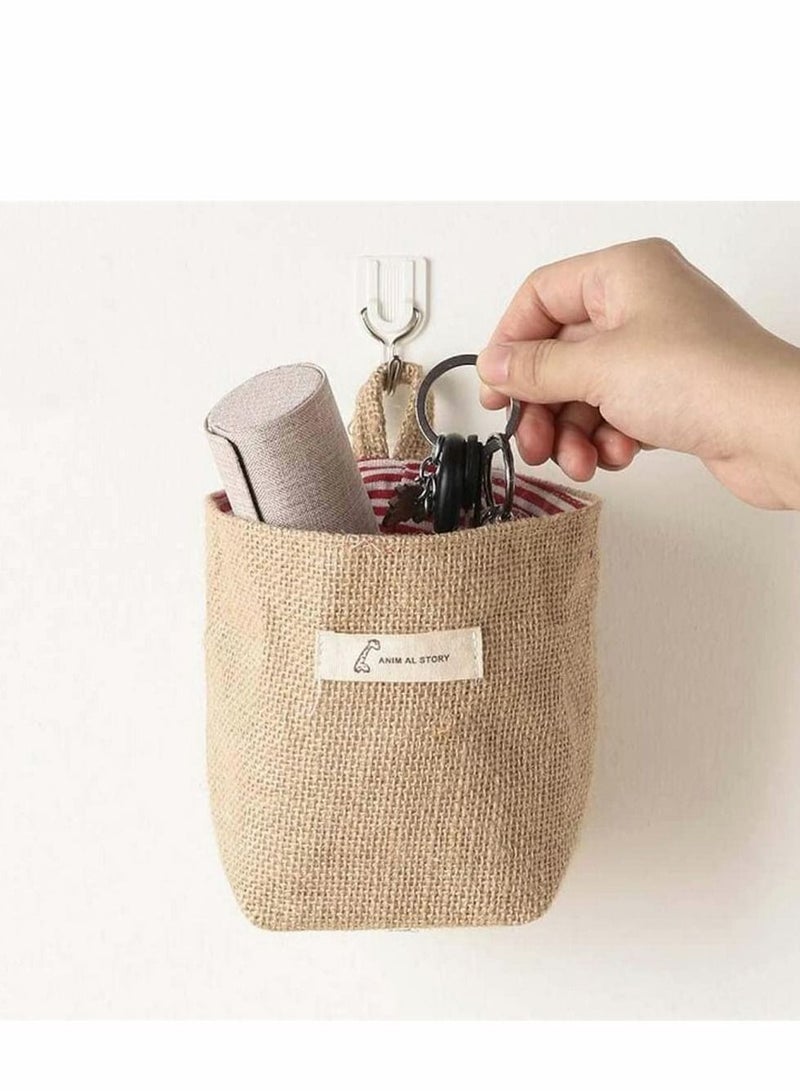 Y&D 6 Pcs Mini Hanging Storage Bag, Cotton Linen Wall-Hanging Basket Desktop Collapsible Decor Bin Bag for Wall Door Closet, Toy, Makeup, Key, Small Stuff (Stripe, Dot) - Image 2