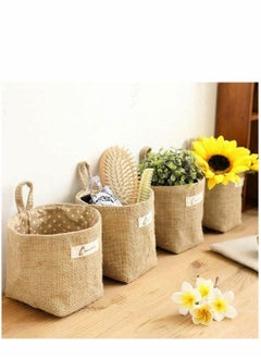 Y&D 6 Pcs Mini Hanging Storage Bag, Cotton Linen Wall-Hanging Basket Desktop Collapsible Decor Bin Bag for Wall Door Closet, Toy, Makeup, Key, Small Stuff (Stripe, Dot)  - Image 5