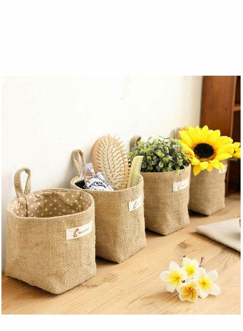 Y&D 6 Pcs Mini Hanging Storage Bag, Cotton Linen Wall-Hanging Basket Desktop Collapsible Decor Bin Bag for Wall Door Closet, Toy, Makeup, Key, Small Stuff (Stripe, Dot) - Image 5