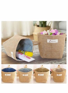 Y&D 6 Pcs Mini Hanging Storage Bag, Cotton Linen Wall-Hanging Basket Desktop Collapsible Decor Bin Bag for Wall Door Closet, Toy, Makeup, Key, Small Stuff (Stripe, Dot)  - Image 4