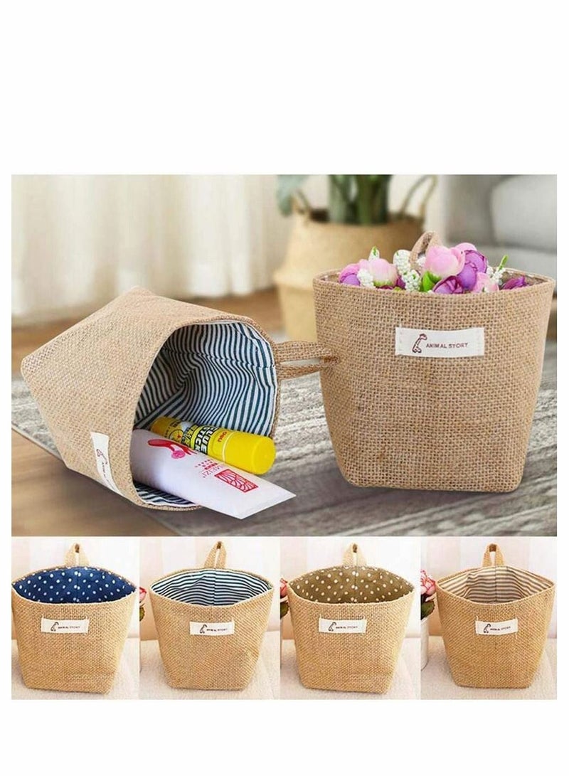 Y&D 6 Pcs Mini Hanging Storage Bag, Cotton Linen Wall-Hanging Basket Desktop Collapsible Decor Bin Bag for Wall Door Closet, Toy, Makeup, Key, Small Stuff (Stripe, Dot) - Image 4