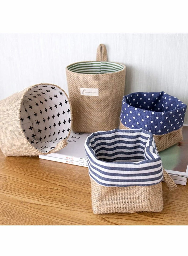 Y&D 6 Pcs Mini Hanging Storage Bag, Cotton Linen Wall-Hanging Basket Desktop Collapsible Decor Bin Bag for Wall Door Closet, Toy, Makeup, Key, Small Stuff (Stripe, Dot) - Image 3