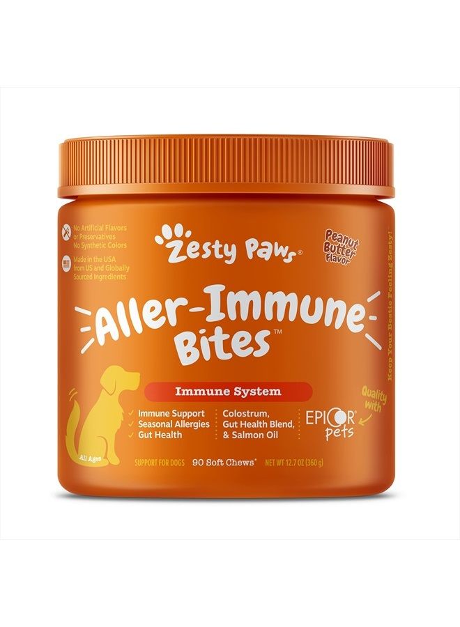Zesty Paws Allergy Immune Supplement for Dogs - with Omega 3 Salmon Fish Oil & EpiCor Pets + Probiotics for Seasonal Allergies - Peanut Butter - Image 1