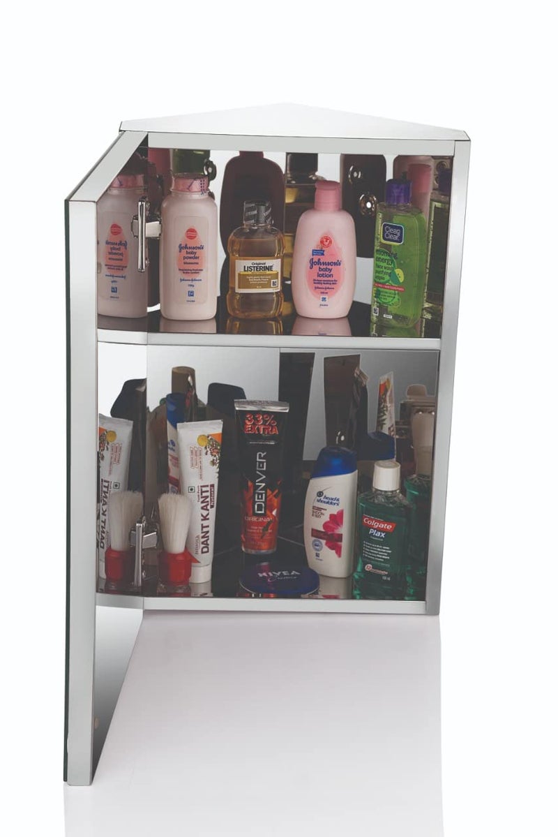 NAVRANG INNOVATIONS NAVRANG INNOVATIONS Stainless Steel Corner Cabinet with Mirror and Shelves 45 30cm 1 Door  - Image 3