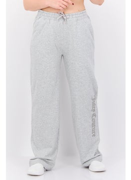 Women Regular Fit Embroidered Wide Leg Pants, Grey