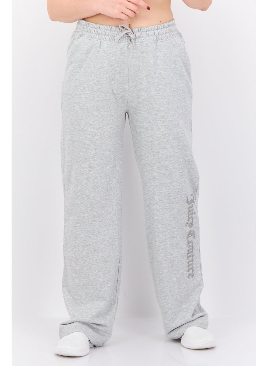 Juicy Couture - Women Regular Fit Embroidered Wide Leg Pants, Grey - Image 1