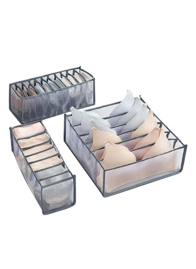 Excefore - Underwear Storage Organizer, 3Pcs Underwear Drawer Organiser Foldable Storage Box Compartment, Multi-Grid Cabinet Organizers Divider Box for Organizing Bras, Socks,Ties, Belts - Image 1