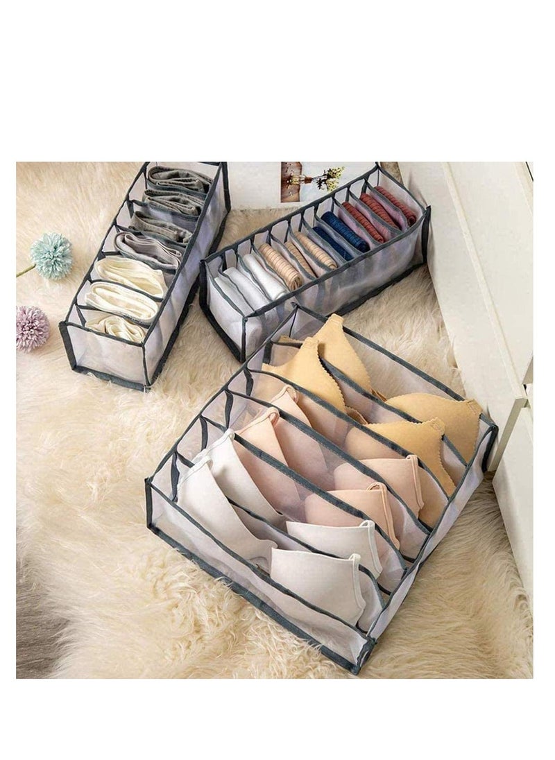 Excefore - Underwear Storage Organizer, 3Pcs Underwear Drawer Organiser Foldable Storage Box Compartment, Multi-Grid Cabinet Organizers Divider Box for Organizing Bras, Socks,Ties, Belts - Image 1
